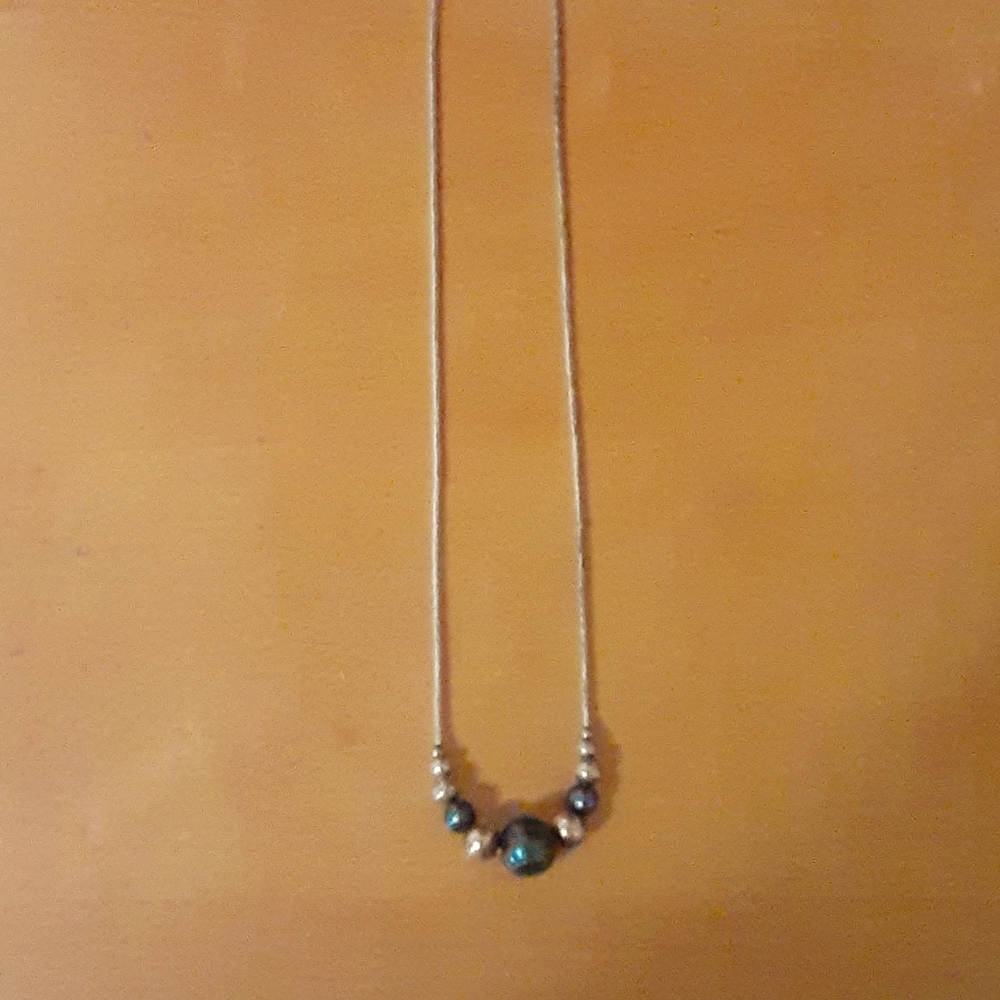 Silver and Blue beaded necklace on silver finish